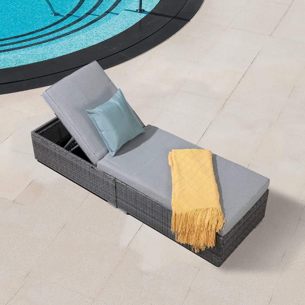 Patiorama Outdoor Patio Lounge Chair Elegant Reclining Adjustable Pool Rattan Chaise Chair wourant