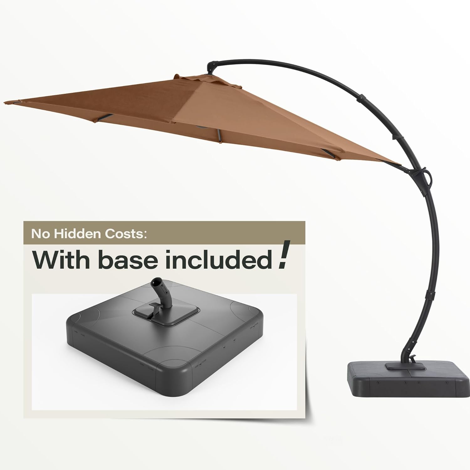 LAUSAINT HOME Outdoor Patio Umbrella with Base included, 11 FT Deluxe Curvy Cantilever Umbrella Heavy Duty Offset Hanging Umbrella with 360° Rotation for Market, Pool, Garden, Backyard, Deck (Beige) wourant