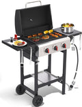 Propane Gas Grill with Folding Side Tables 3-Burner Gas Grill Outdoor BBQ Grill Portable wourant