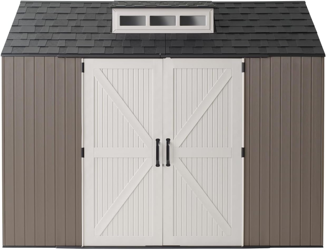 Rubbermaid Resin Outdoor Storage Shed With Floor (7 x 7 Ft) Weather Resistant Gray Organization for Home/Backyard/Garden Tools/Lawn Mower/Bike Storage/Pool Supplies wourant