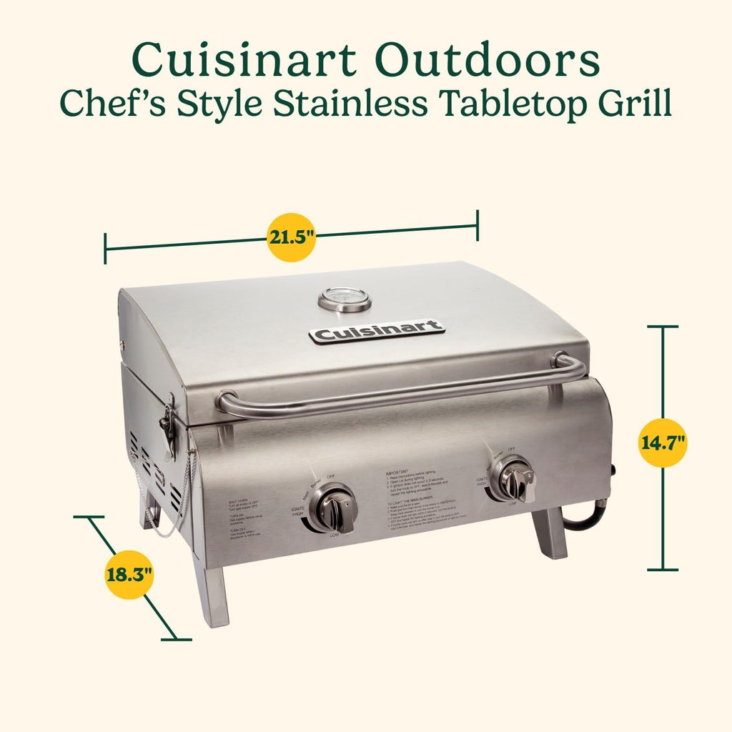 Cuisinart Chef's Style Tabletop Portable Propane Grill 20,000 BTU Stainless Steel Gas Grill wourant