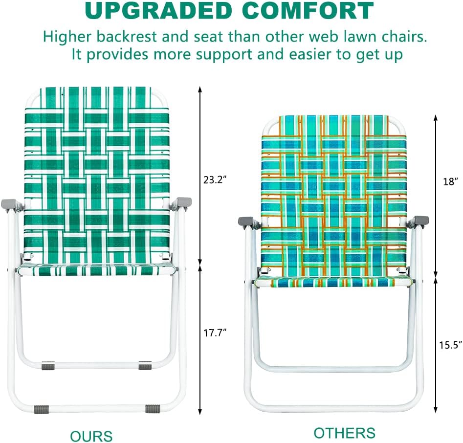 VINGLI Patio Lawn Webbed Folding Chairs Set of 2, Outdoor Beach Portable Lawn Chair Camping Chair Beach Chair wourant