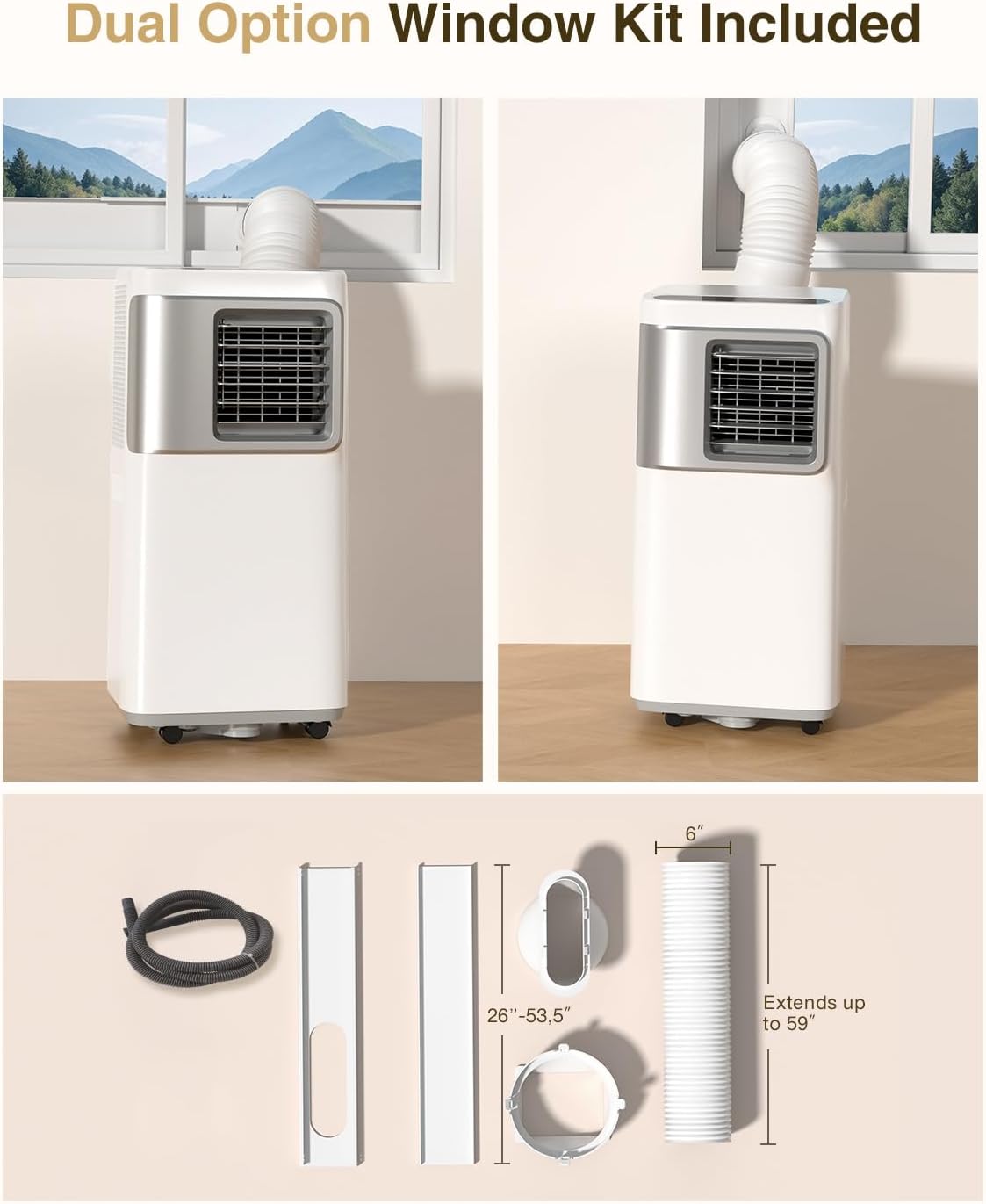 Portable-Air-Conditioners-16,000-Btu - AC Unit 5 in 1 Wifi Smart Air Conditioner with APP, Fan & Dehumidifier, Remote, 24H, Window Kits Included Drainage-free Cooling for Large Room Indoor wourant