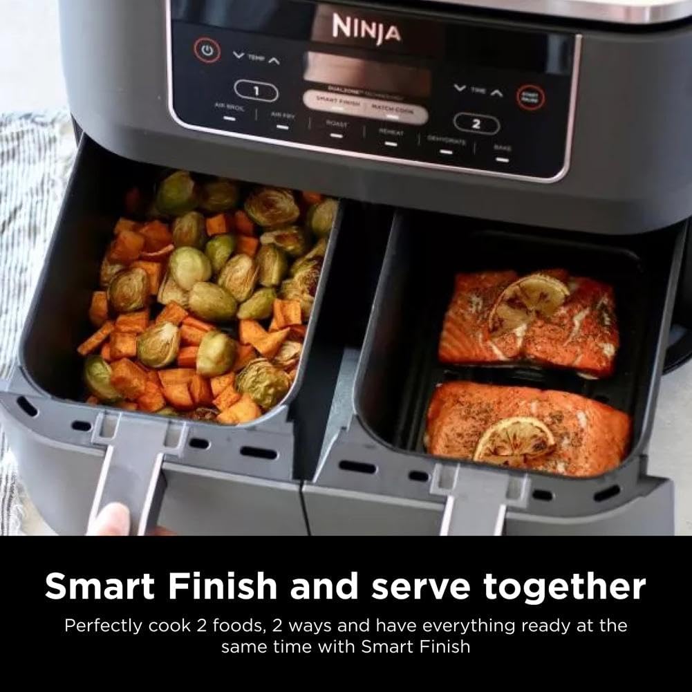Ninja Foodi 10QT 6-in-1 DualZone Smart XL Air Fryer, 2 Independent 5QT Baskets, Smart Cook Thermometer, Match Cook, Smart Finish, Air Fry, Roast, Bake, Dehydrate, Reheat, Grey, DZ550 wourant
