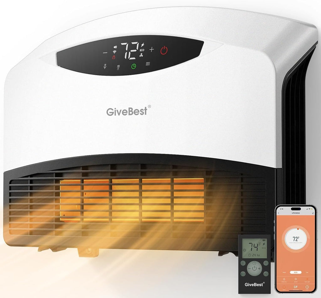 GiveBest Electric Wall Heater with WiFi and Remote Control, Floor or Wall Mounted Heater, Large Room Coverage, 3 Heating Modes, 1500W Fast Heating Space with Thermostat for Indoor Room Use wourant