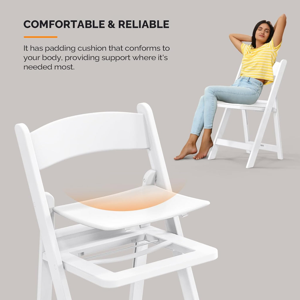 VINGLI Resin Folding Chair with Cushion Foldable Plastic Chair with Comfortable Cushioned Seat wourant