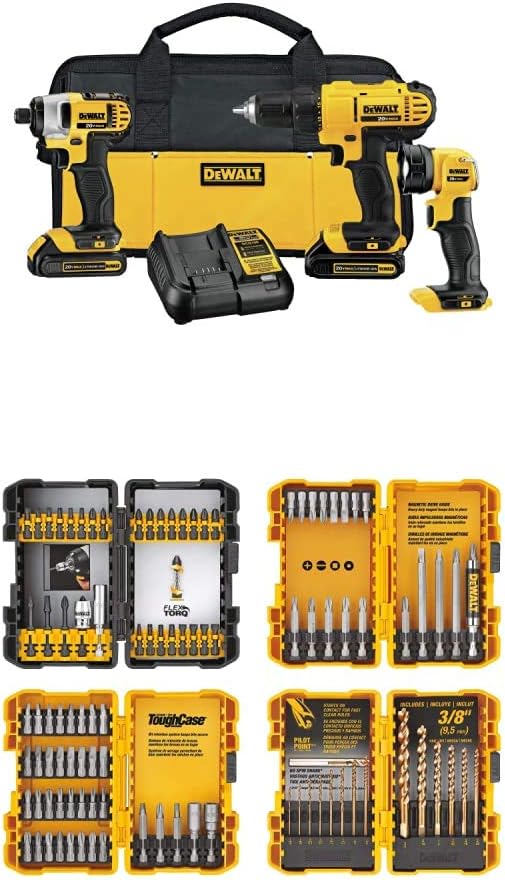 20V MAX Cordless Drill Impact Driver and LED Work Light Portable, Power Tool Combo Kit 3 Tool, 2 Batteries and Charger Included (DCK340C2) wourant