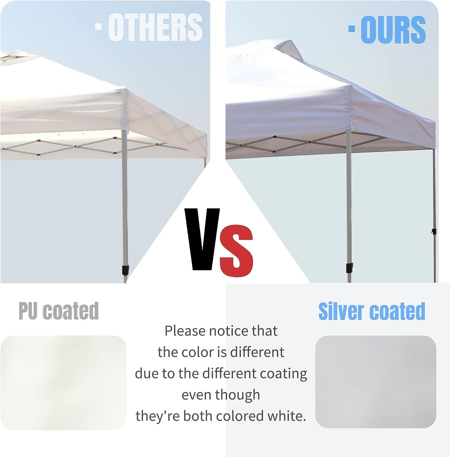 10x10 Pop-Up Awning - One-Click Installation Beach Tent - Outdoor Sunshade Silver Coated Top, 3 Heights and 4 Sand Pockets wourant
