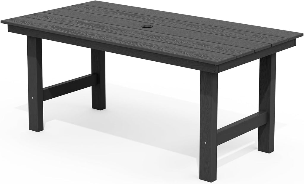 Outdoor HDPE Dining Table Set, 7-Piece Outdoor Dining Table Sets with Umbrella Hole Cut-Out Table and 6 Chairs wourant