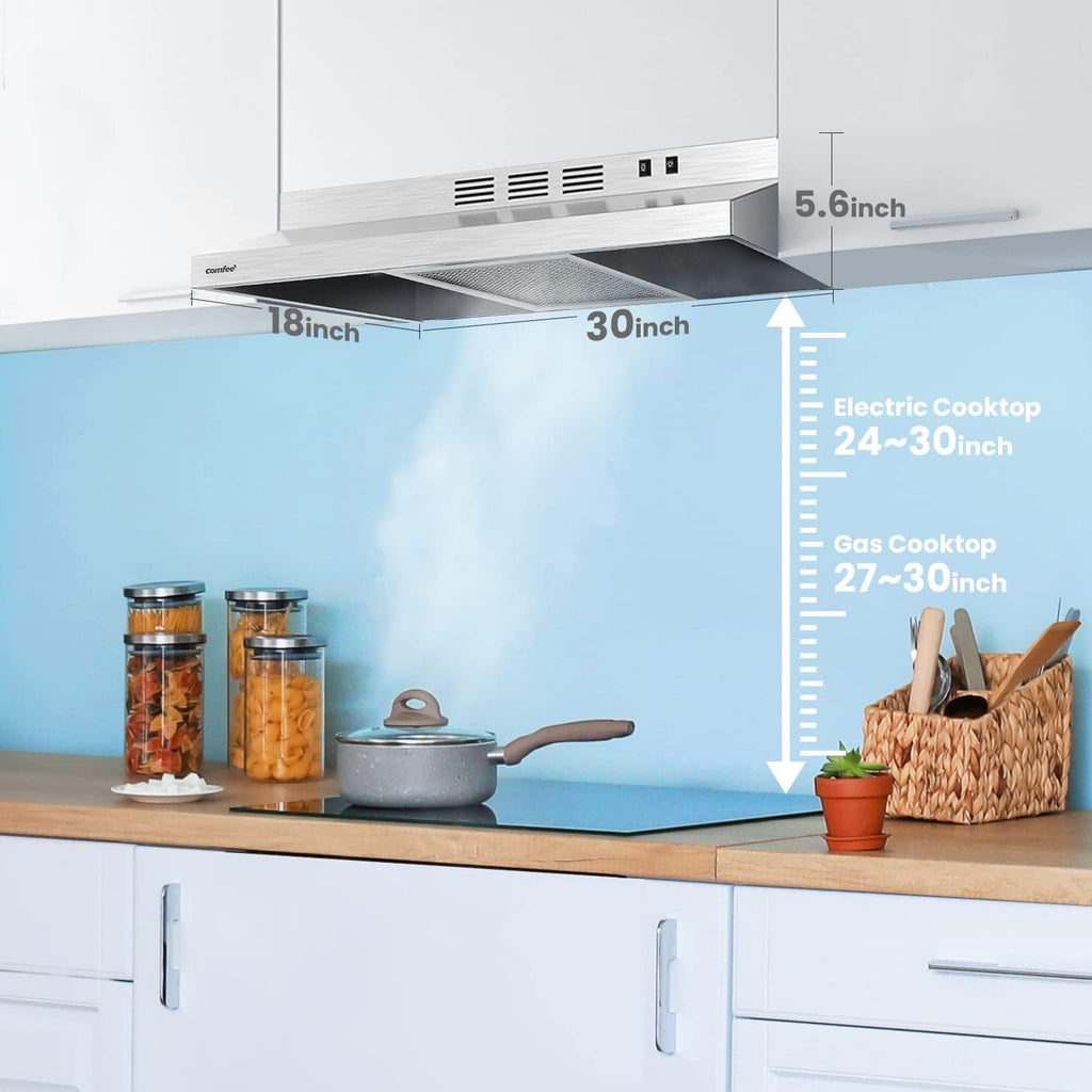 Comfee 30" Under Cabinet Ducted/Ductless Convertible Slim Vent Durable Stainless Steel Kitchen Reusable Filter wourant