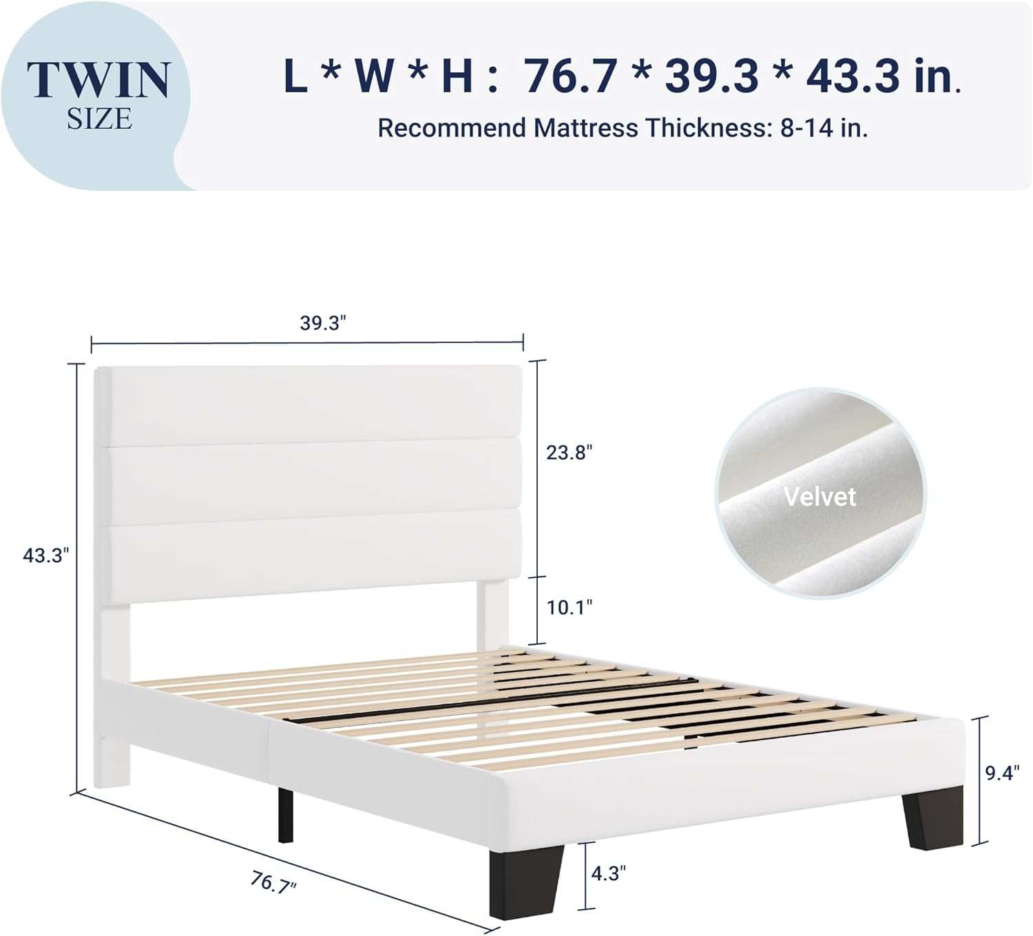 Allewie Queen Size Platform Bed Frame Fabric Upholstered Headboard Wooden Slats Support wourant