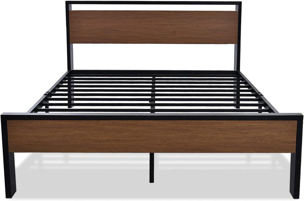 SHA CERLIN 14 Inch Full Size Metal Platform Bed Frame with Wooden Headboard and Footboard wourant