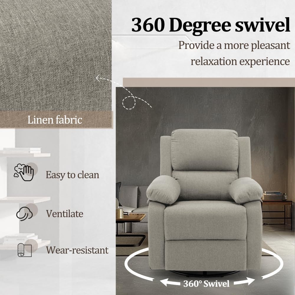 Reclining rocking chair 360 degree rotating fabric sliding reclining chair wourant