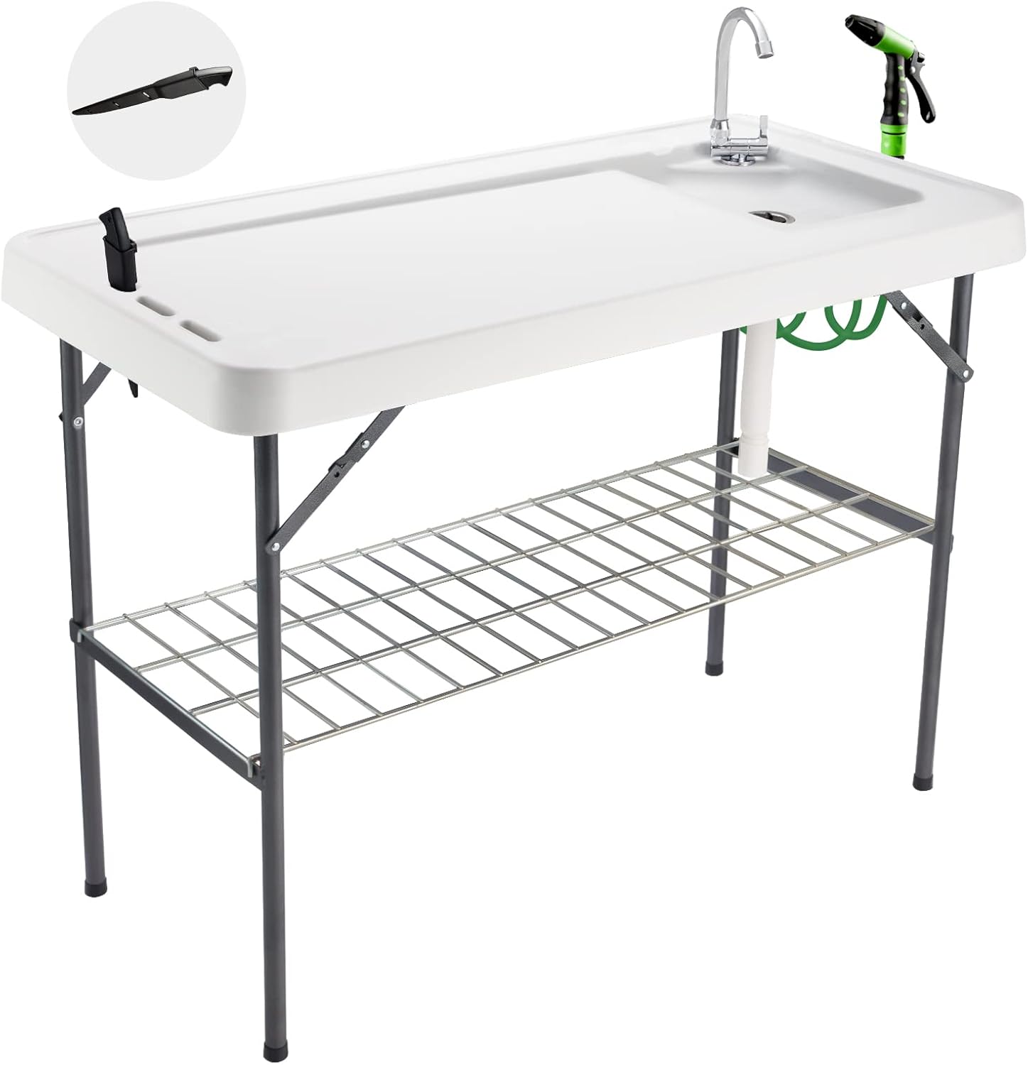 Folding Fish Cleaning Table Portable Camping Sink Table with Faucet Drain Hose and Sprayer Outdoor Fish Fillet Cleaning Station wourant