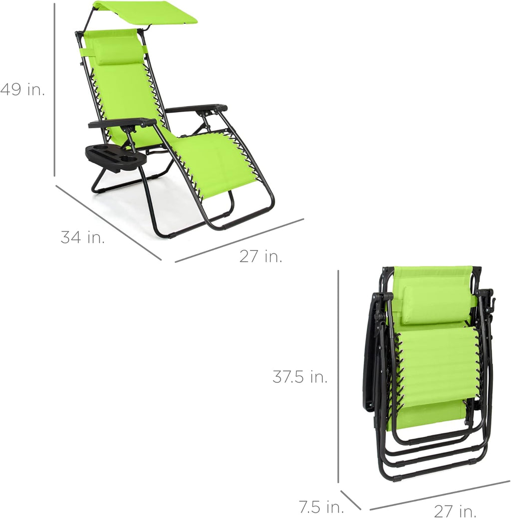 Best Choice Products Folding Zero Gravity Outdoor Recliner Patio Lounge Chair w/Adjustable Canopy Shade, Headrest, Side Accessory Tray, Textilene Mesh - Peacock Blue wourant