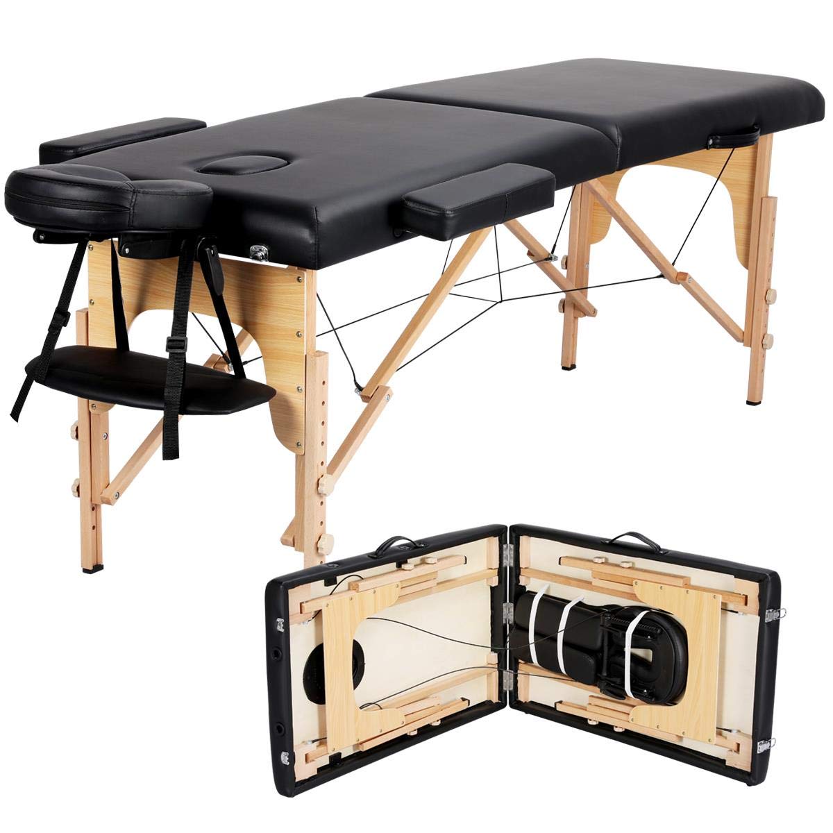 Yaheetech Massage Table Portable Lash Beds Spa Bed Massage Couch Foldable Spa Tables Adjustable 2 Fold with Non-Woven Bag 24 inch, Black wourant