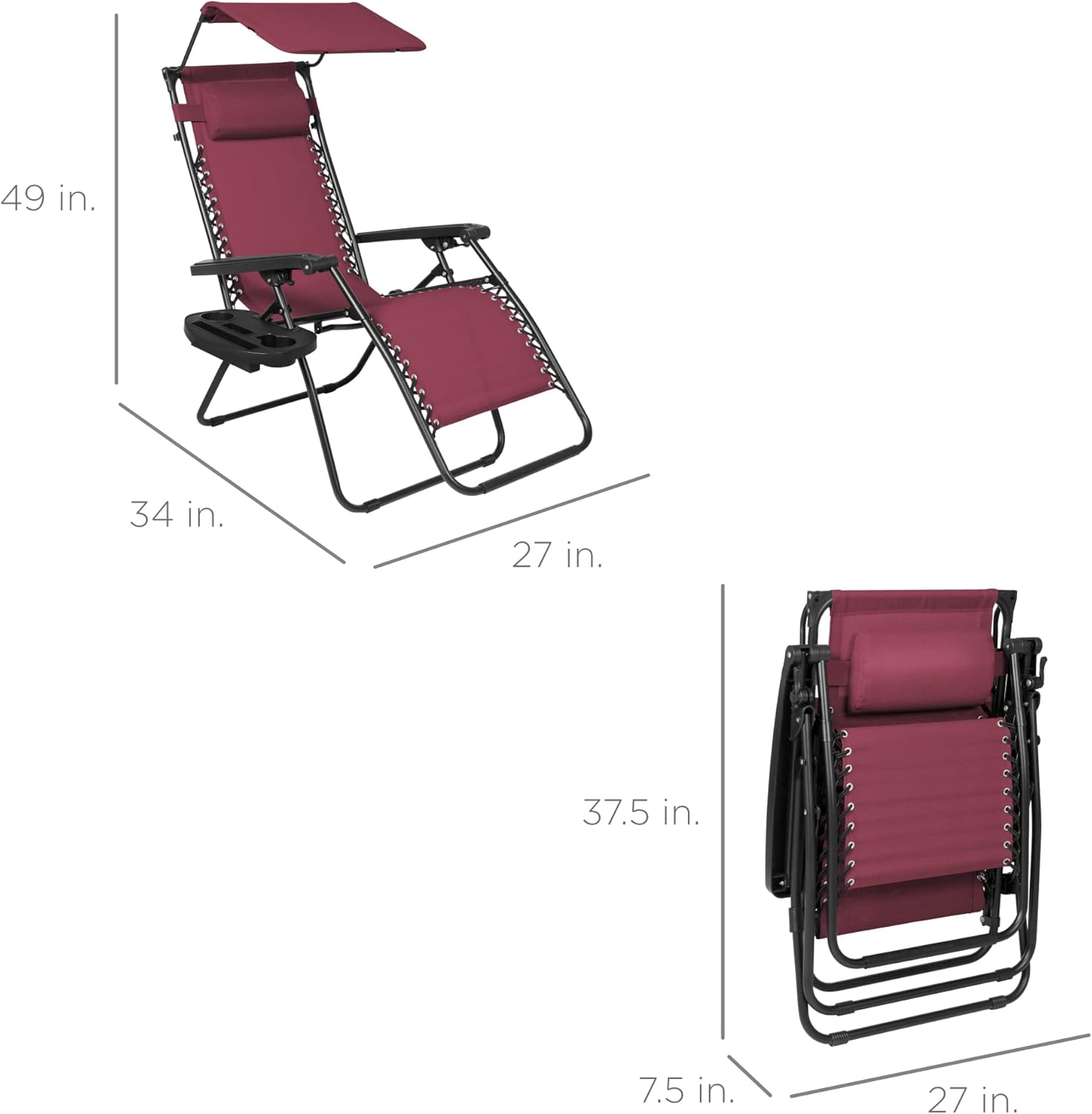 Best Choice Products Folding Zero Gravity Outdoor Recliner Patio Lounge Chair w/Adjustable Canopy Shade, Headrest, Side Accessory Tray, Textilene Mesh - Peacock Blue wourant