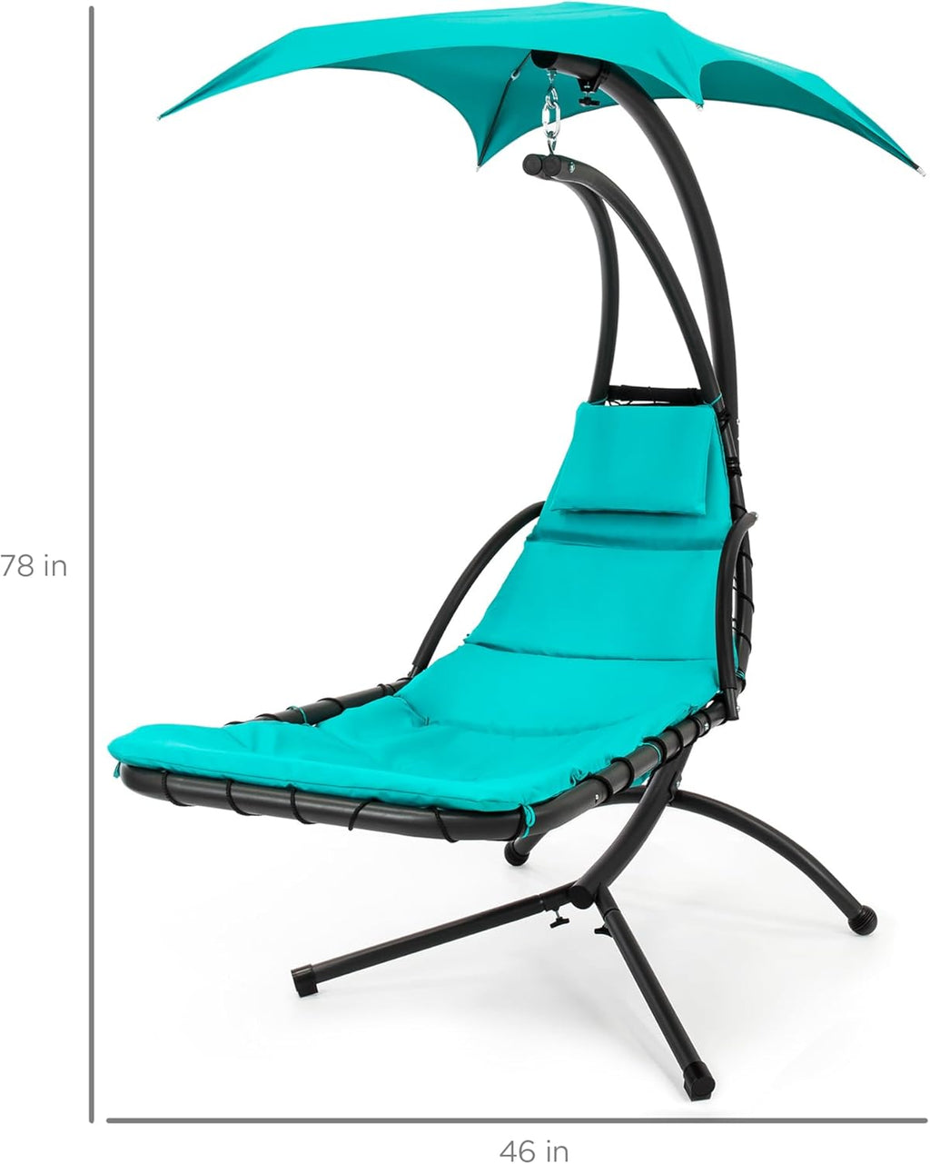 Best Choice Products Outdoor Hanging Curved Steel Chaise Lounge Chair Swing w/Built-in Pillow and Removable Canopy - Charcoal Gray wourant