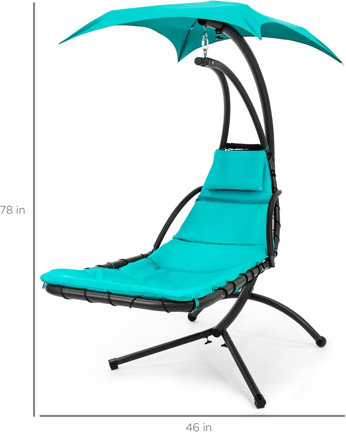 Best Choice Products Outdoor Hanging Curved Steel Chaise Lounge Chair Swing w/Built-in Pillow and Removable Canopy - Charcoal Gray wourant