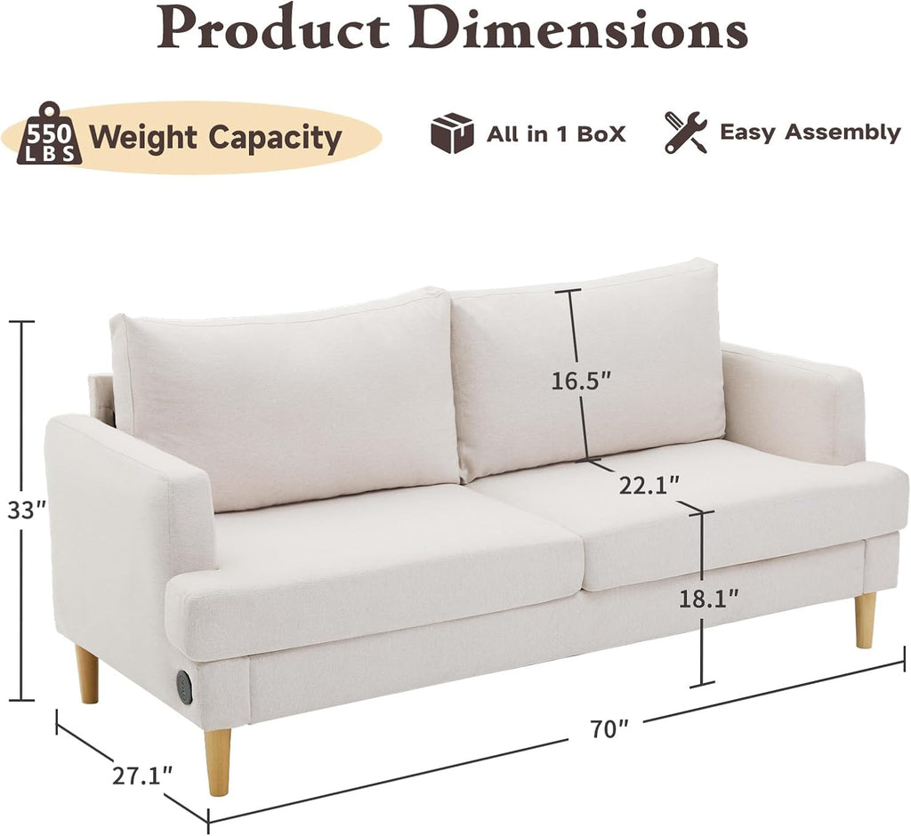 Loveseat Sofa Couch for Living Room USB Type C Ports Dark Gray Upholstered Small Couches wourant