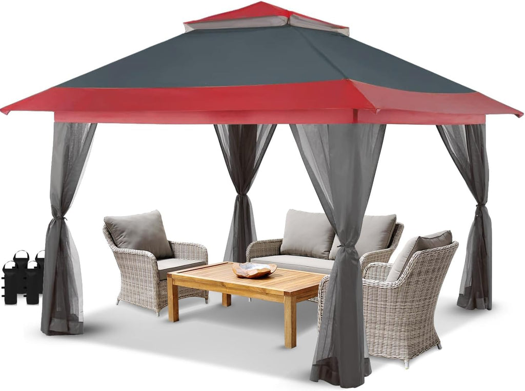 CROWN SHADES 13x13 Pop Up Gazebo, Canopy Tent, Gazebos on Clearance - Outdoor Gazebo for Backyard & Patio Furniture - Carpa Pop Up Tent with Wheeled STO-N-Go Cover Bag (White) wourant