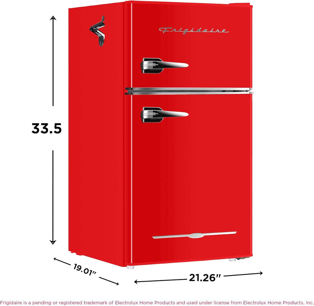 Frigidaire Retro Mini Fridge with Freezer Side Bottle Opener-Small 2 Door Refrigerator Office Bar wourant