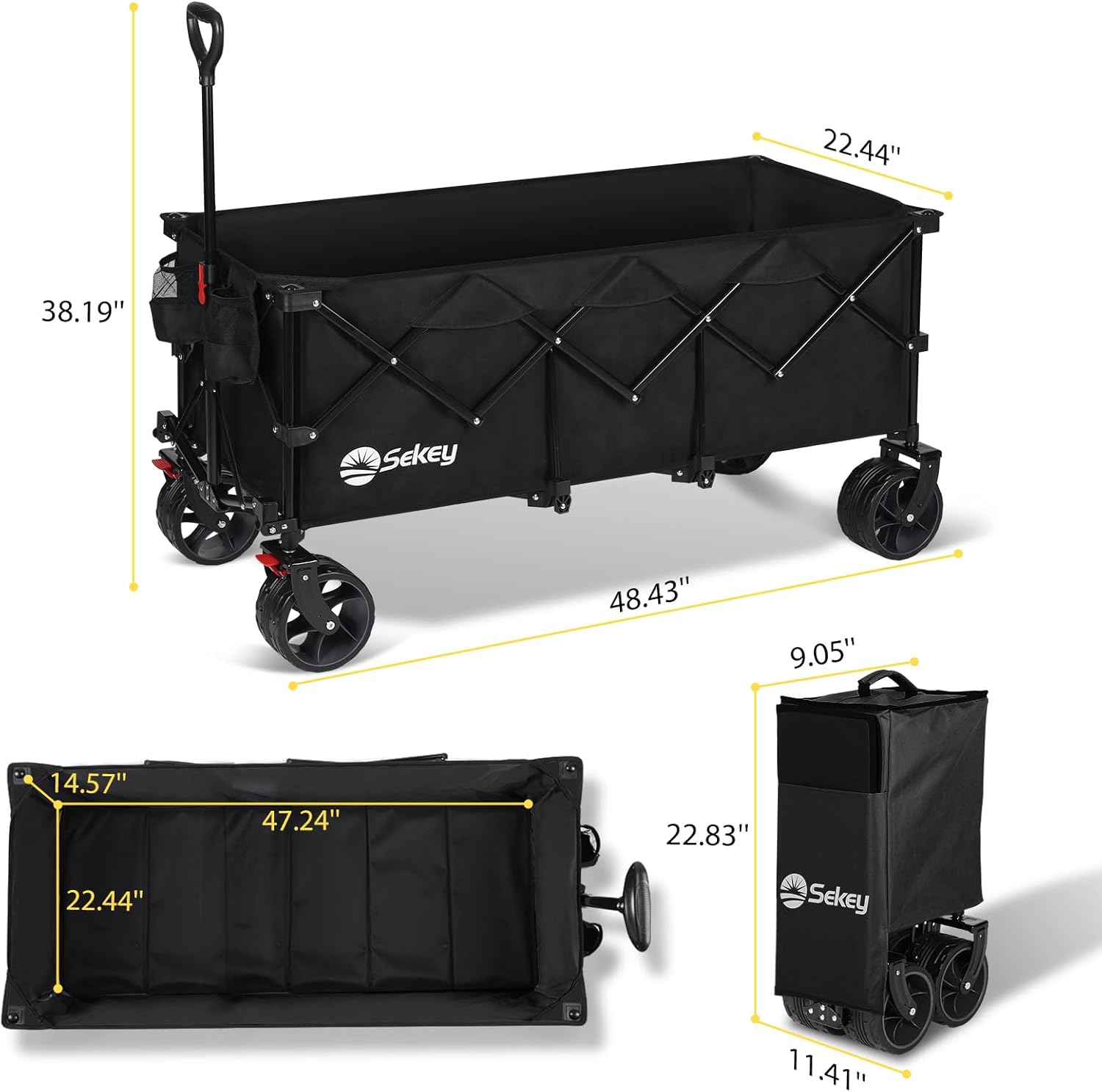 Sekey 48 Inch Long Foldable Extended Travel Cart, 440 Lbs Load Capacity, Heavy Duty 300 Liter Folding Multi-Purpose Garden Cart wourant