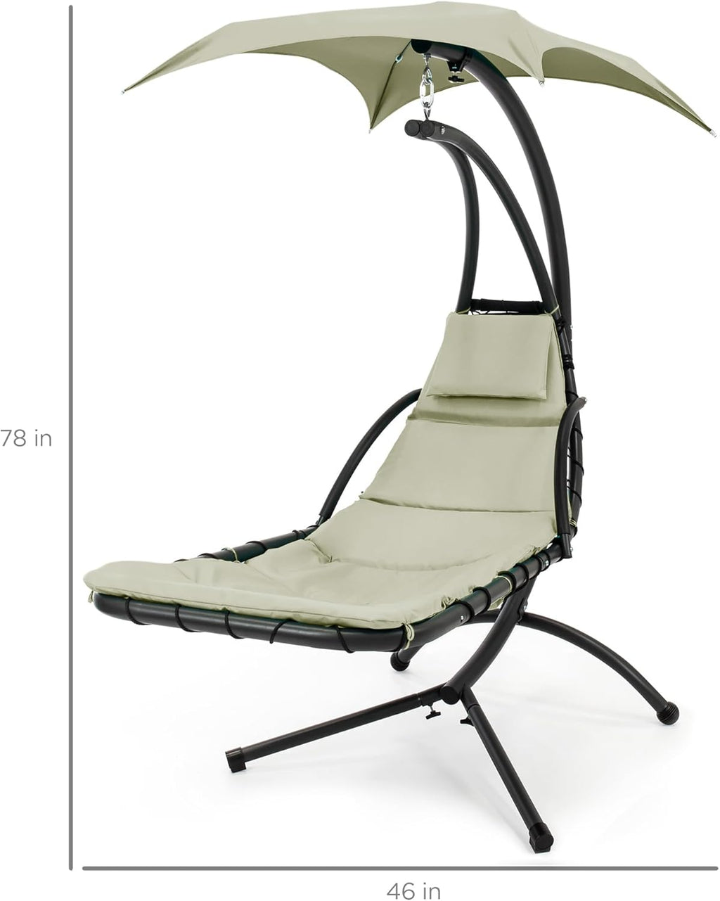 Best Choice Products Outdoor Hanging Curved Steel Chaise Lounge Chair Swing w/Built-in Pillow and Removable Canopy - Charcoal Gray wourant