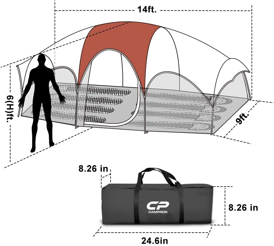 CAMPROS CP Tent 8 Person Camping Tents, Weather Resistant Family Tent, 5 Large Mesh Windows, Double Layer, Divided Curtain for Separated Room, Portable with Carry Bag wourant