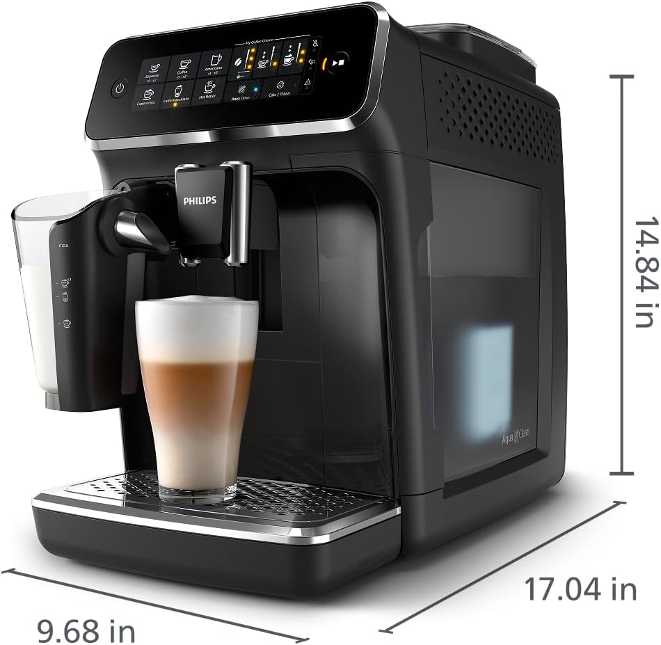 Philips 3200 Series Fully Automatic Espresso Machine, LatteGo Milk Frother, 5 Coffee Varieties, Intuitive Touch Display, 100% Ceramic Grinder, AquaClean Filter, My Coffee Choice, Black (EP3241/54) woonhhop