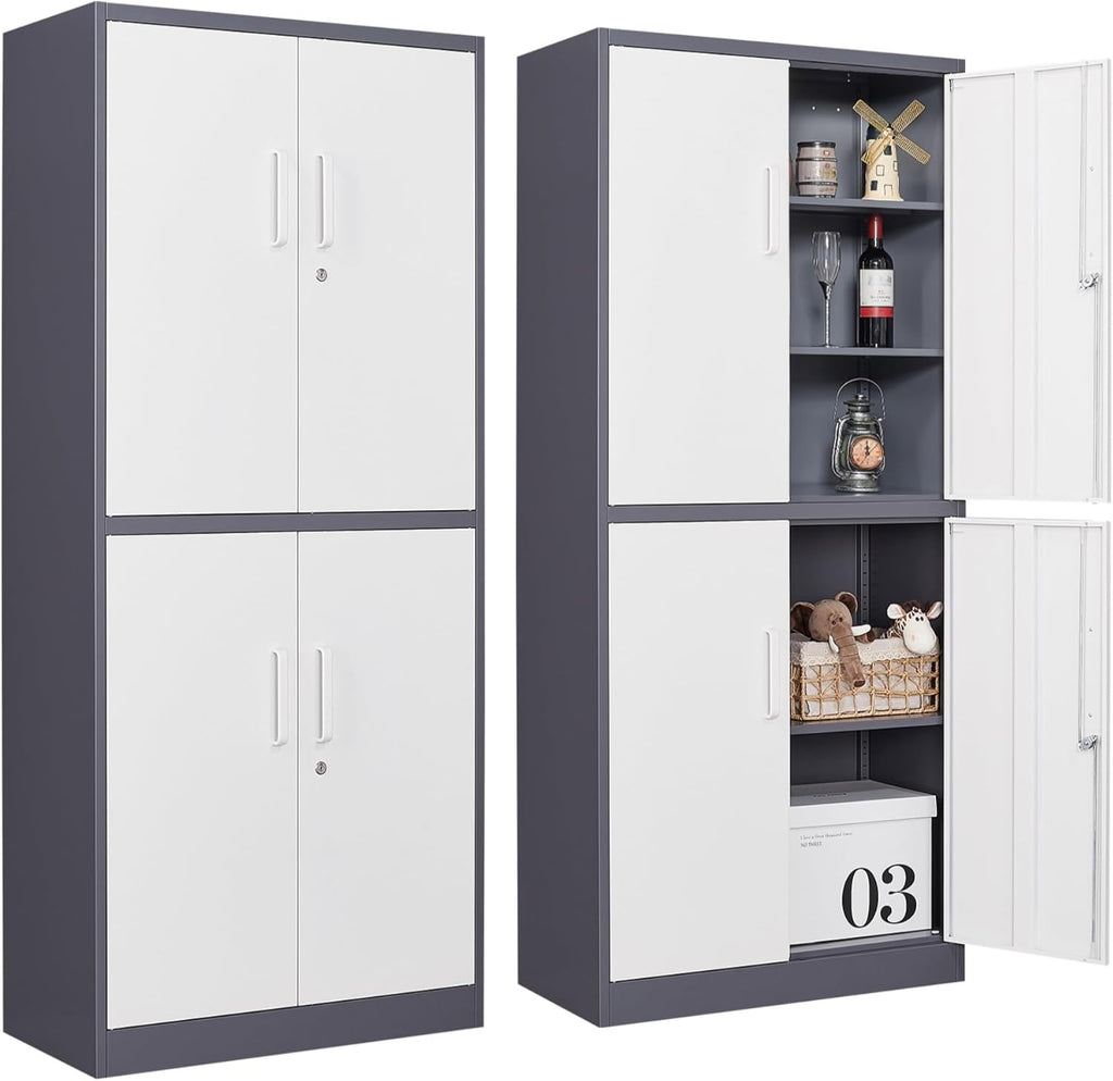 Metal Storage Cabinet with 2 Doors and 6 Shelves, Black Metal Cabinet with Lock, 71 Inch Lockable Garage Storage Cabinet wourant