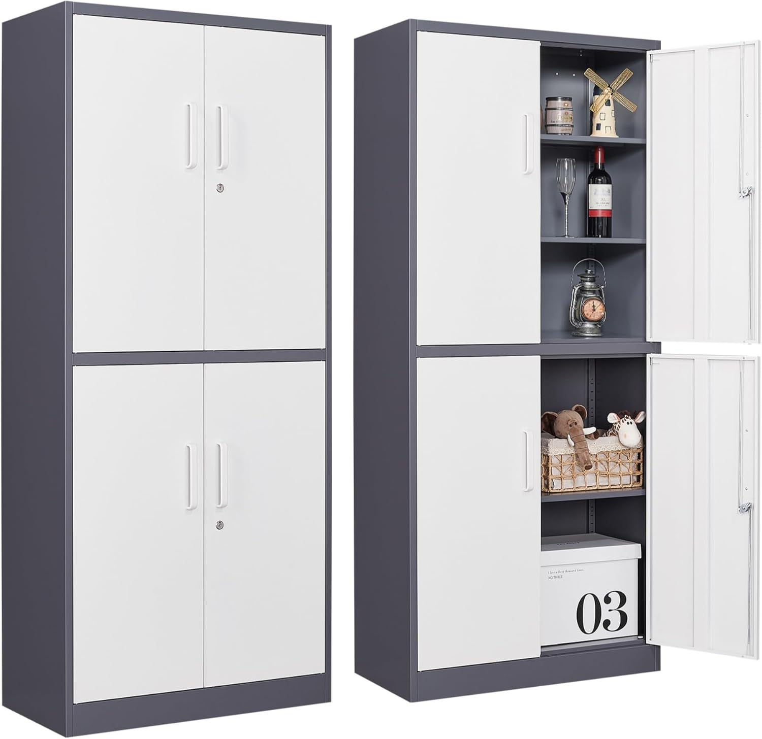 Metal Storage Cabinet with 2 Doors and 6 Shelves, Black Metal Cabinet with Lock, 71 Inch Lockable Garage Storage Cabinet wourant