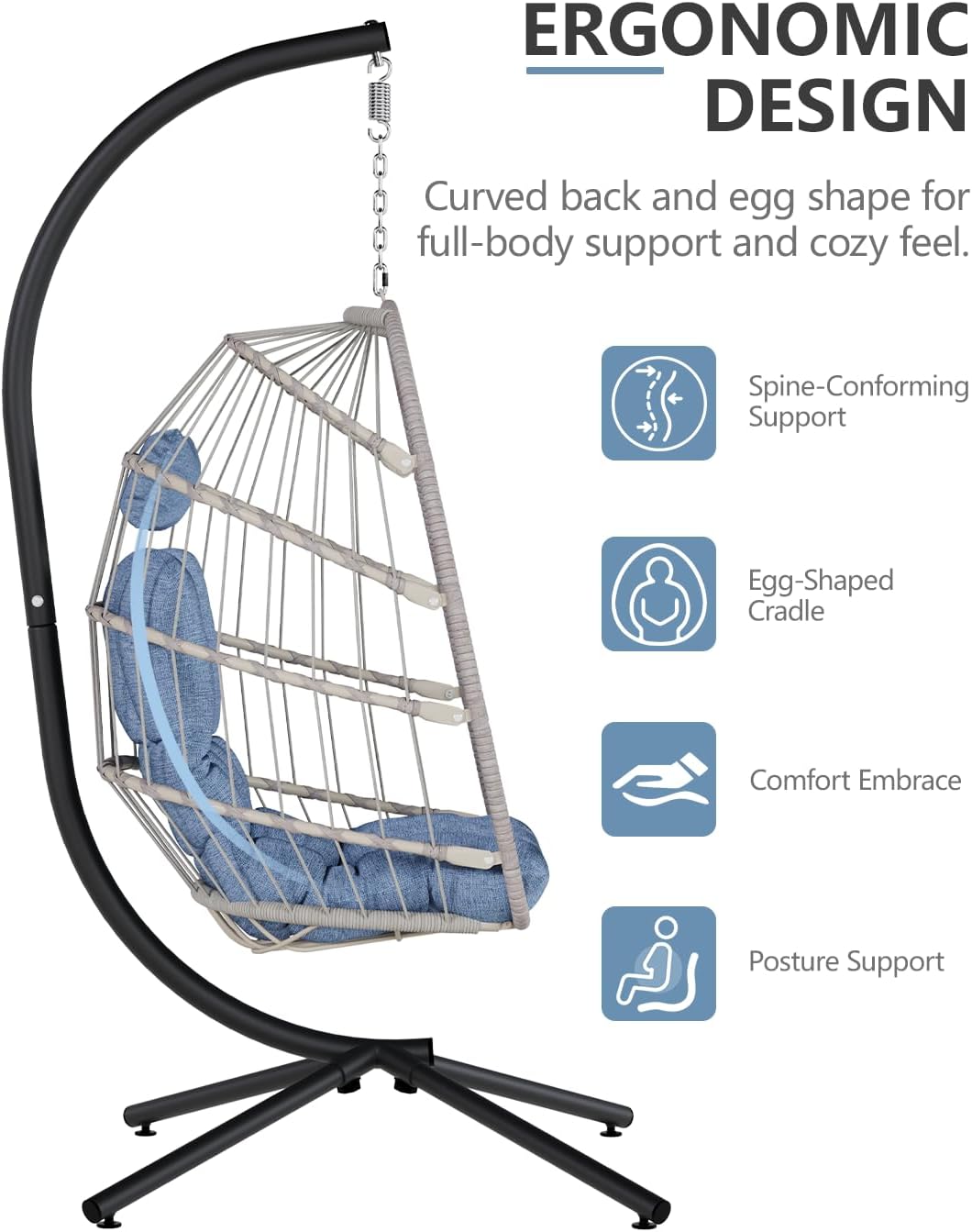 SWITTE Egg Chair Outdoor Indoor Wicker Hanging Egg Swing Chair 350lbs Capacity for Patio wourant