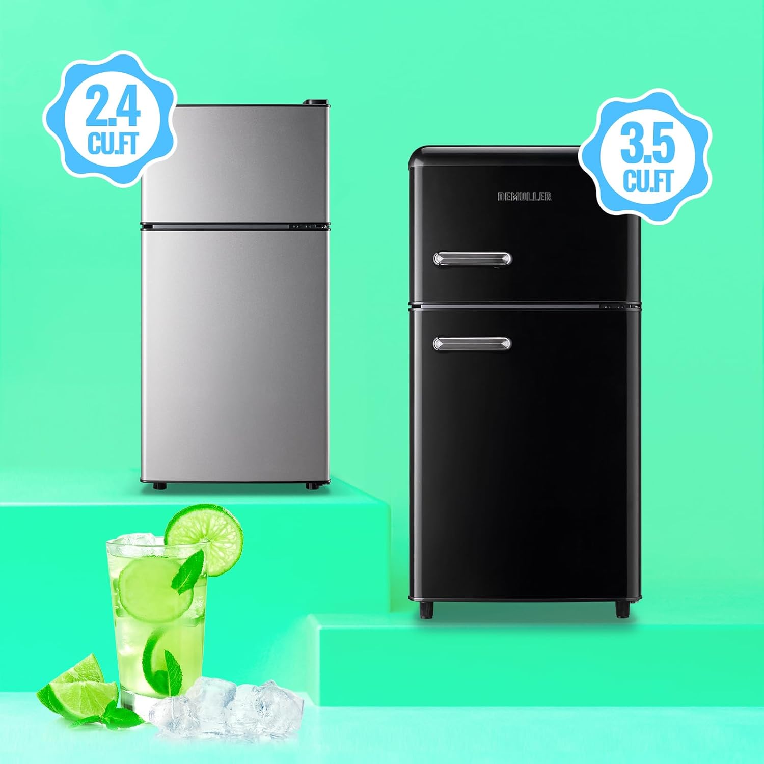 2.4 Cu.Ft Mini Fridge with Freezer & Double Door Small Tiny Size Refrigerator with 7 Temperature Control Knob Only Suitable for One Person Use Black wourant