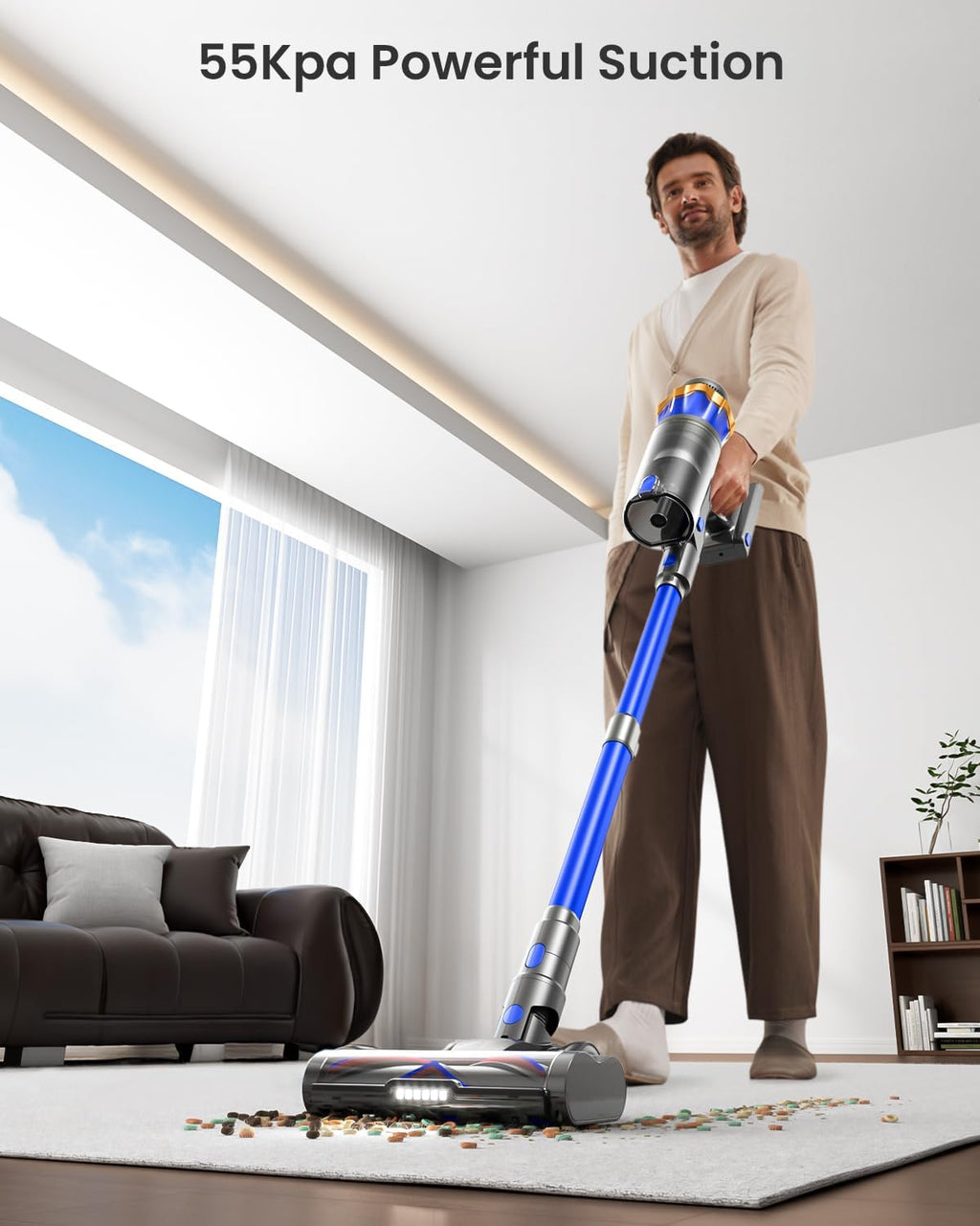 Cordless Vacuum Cleaner, Upgraded 650W 55KPA 70Mins Cordless Stick Vacuum Cleaner with Self-Standing and Touch Screen, Anti-tangle Wireless Vacumm, Vacuum Cleaners for Home/Pet Hair/Carpets/Floors woonhhop