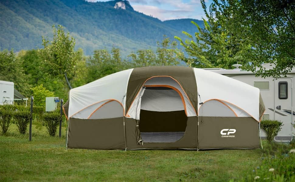 CAMPROS CP Tent 8 Person Camping Tents, Weather Resistant Family Tent, 5 Large Mesh Windows, Double Layer, Divided Curtain for Separated Room, Portable with Carry Bag wourant