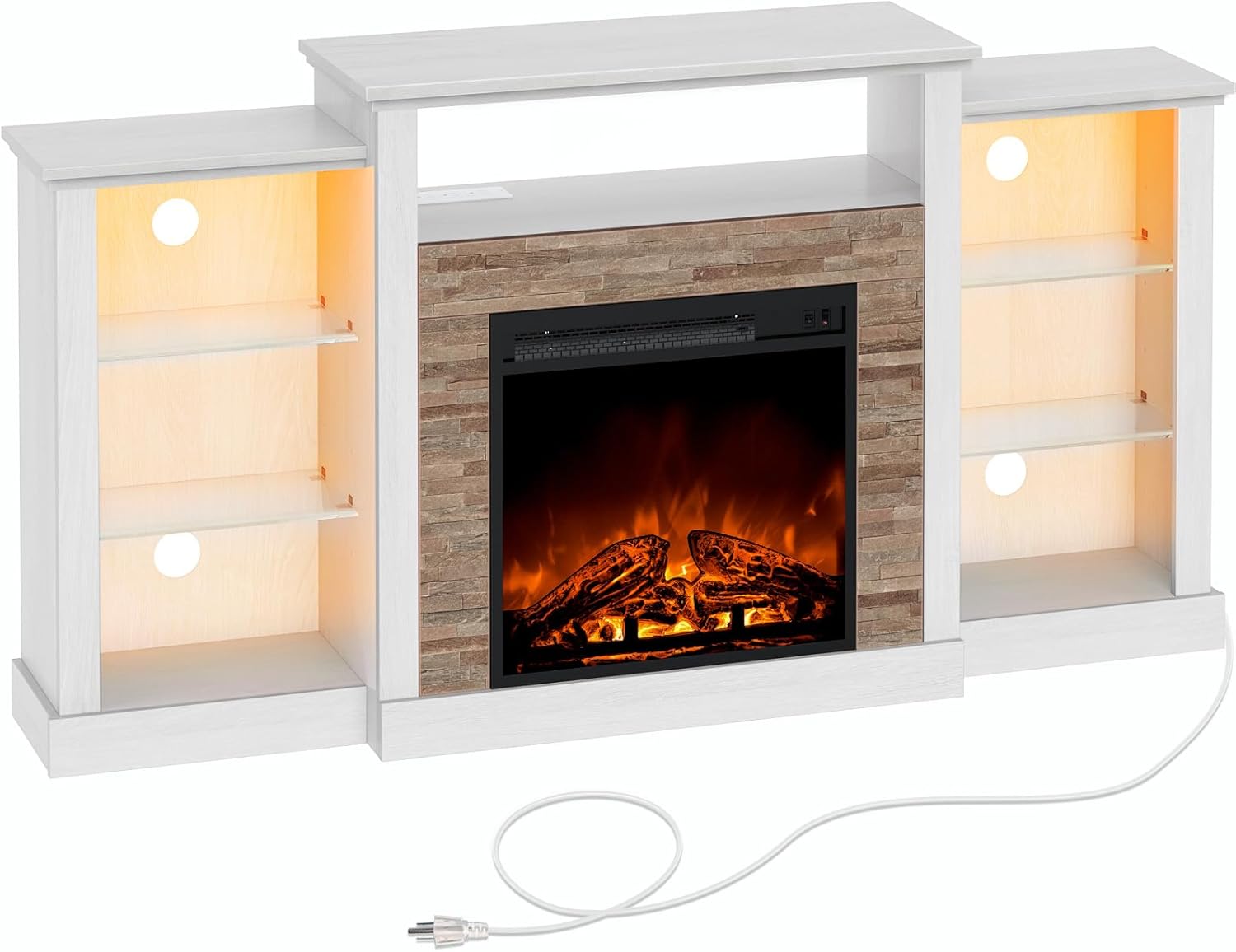 Rolanstar Fireplace TV Stand with LED Lights and Power Outlets TV Console Entertainment Center wourant