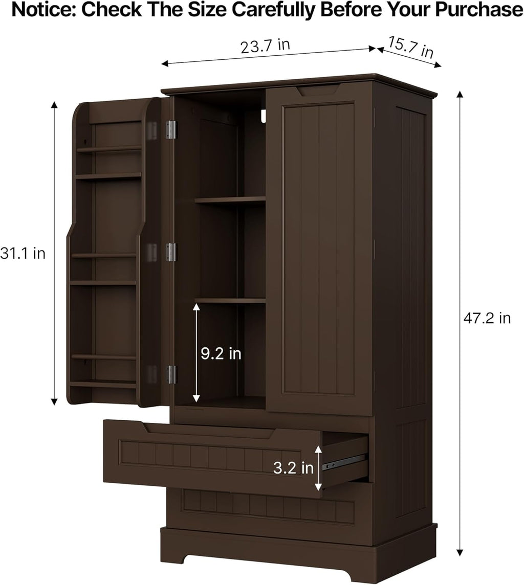 Gizoon Kitchen Pantry Cabinet with Drawers Freestanding Bathroom Storage Cabinet with Doors and Shelves, 47 Inch Small Pantry Cabinet wourant