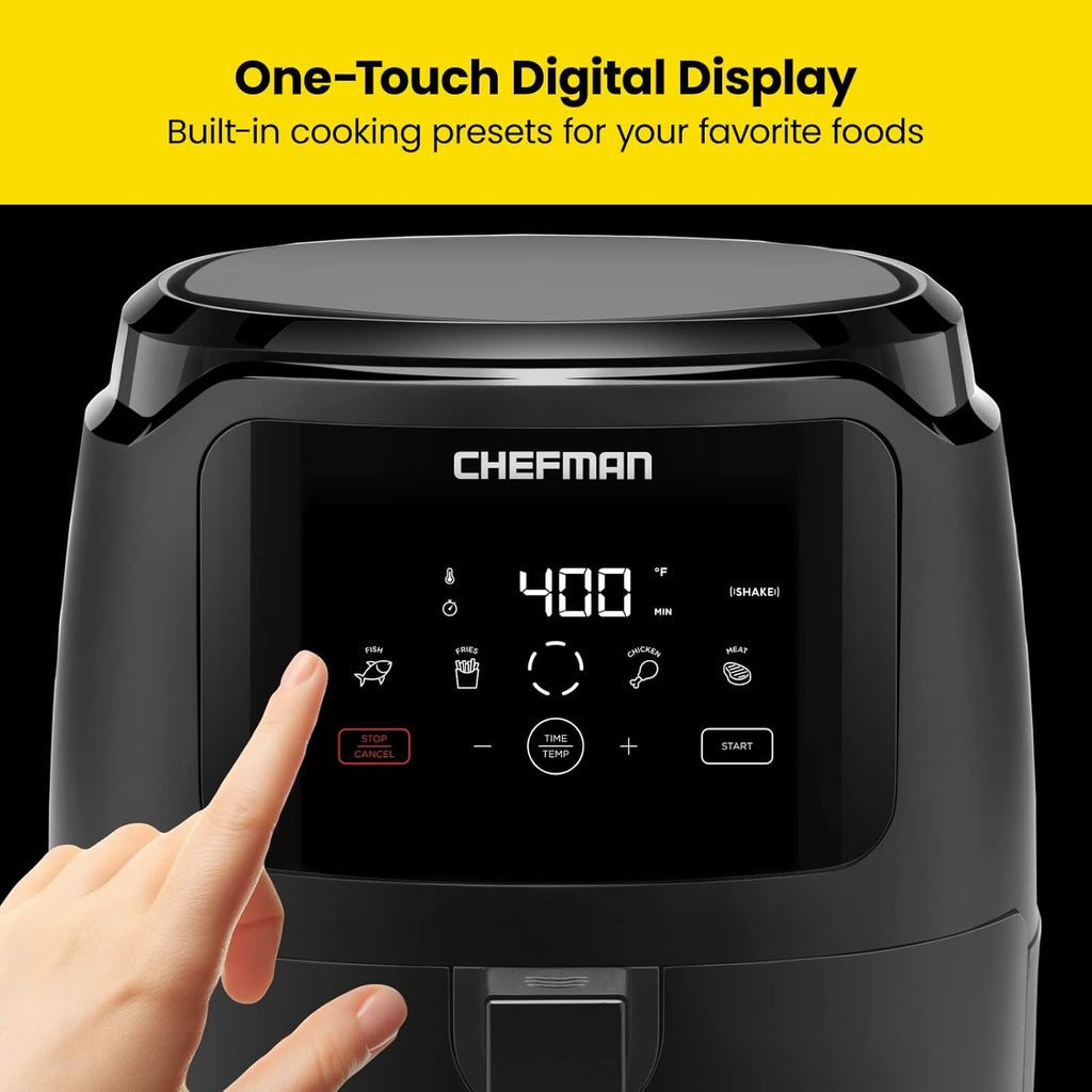 Chefman 6-Quart Double Basket Air Fryer with Easy View Window uses two separate 3-quart nonstick pans. wourant