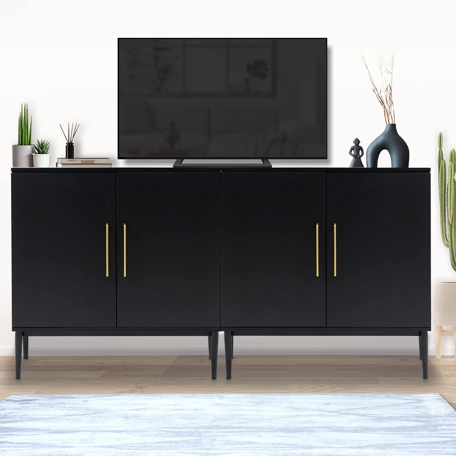 Free Standing Cabinet Black Wood for Living Room, Bedroom, Dining Room, Hallway, Entryway wourant