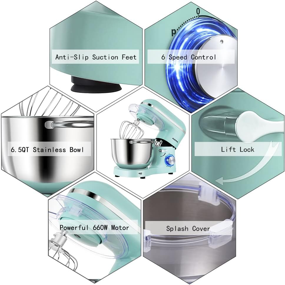 Aucma Stand Mixer,6.5-QT 660W 6-Speed Tilt-Head Food Mixer, Kitchen Electric Mixer with Dough Hook wourant