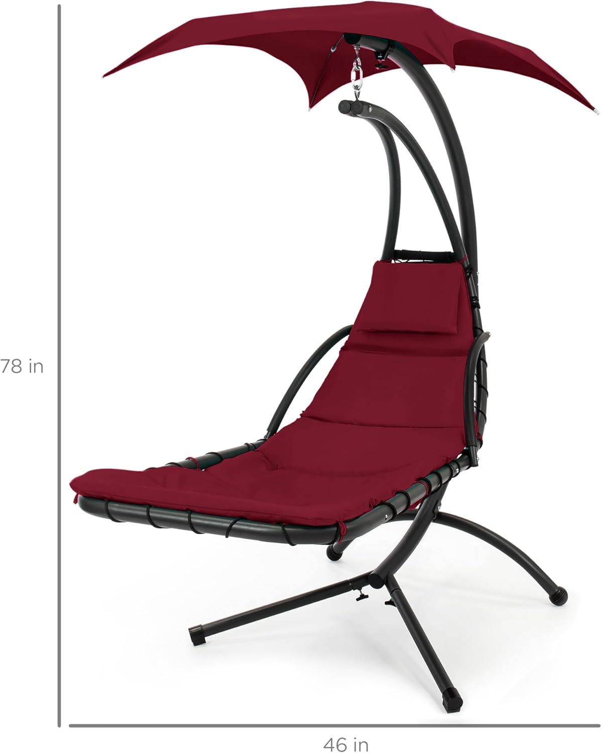Best Choice Products Outdoor Hanging Curved Steel Chaise Lounge Chair Swing w/Built-in Pillow and Removable Canopy - Charcoal Gray wourant