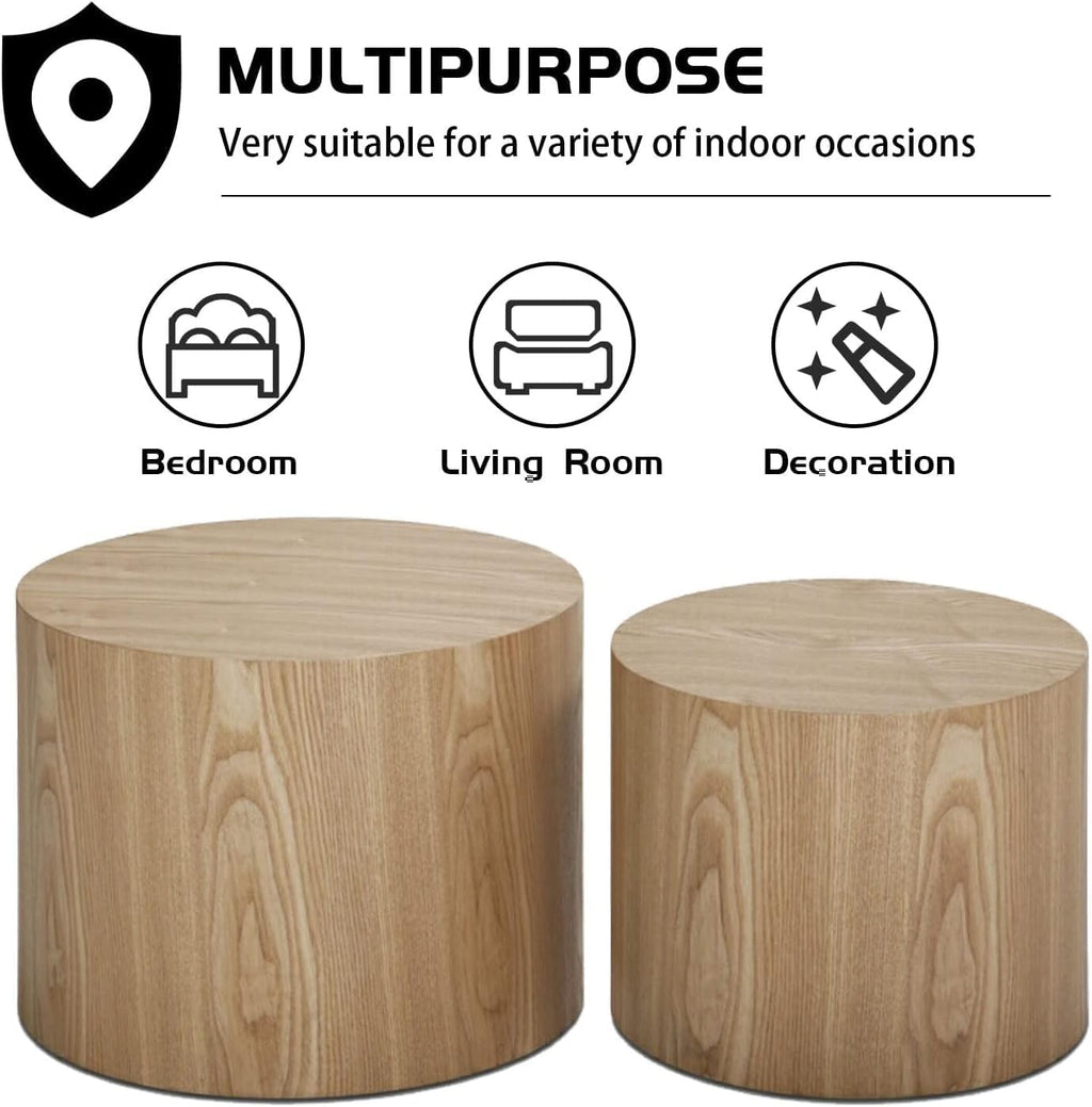 Nesting Coffee Table Set of 2, Modern Round Coffee Table with Non-Slip Feet, Walnut Wooden Circle Accent Tables for Small Spaces Living Room Bedroom Balcony Office Drum Side Table (Walnut) wourant