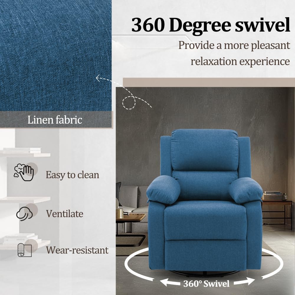 Reclining rocking chair 360 degree rotating fabric sliding reclining chair wourant