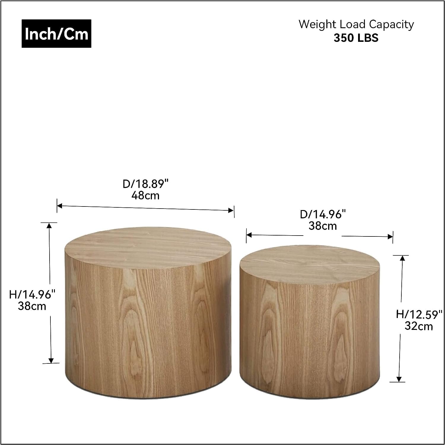 Nesting Coffee Table Set of 2, Modern Round Coffee Table with Non-Slip Feet, Walnut Wooden Circle Accent Tables for Small Spaces Living Room Bedroom Balcony Office Drum Side Table (Walnut) wourant