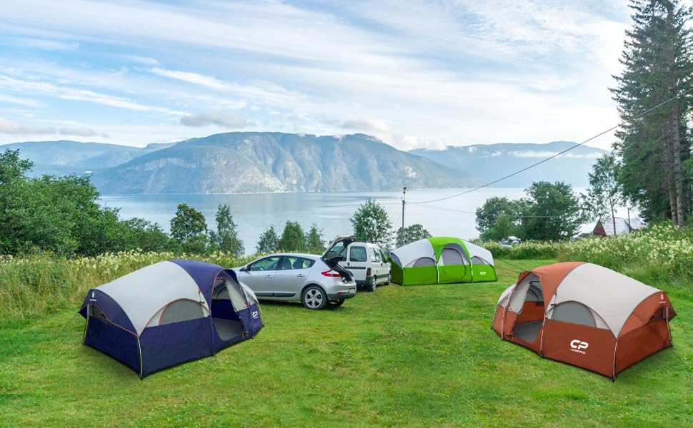 CAMPROS CP Tent 8 Person Camping Tents, Weather Resistant Family Tent, 5 Large Mesh Windows, Double Layer, Divided Curtain for Separated Room, Portable with Carry Bag wourant