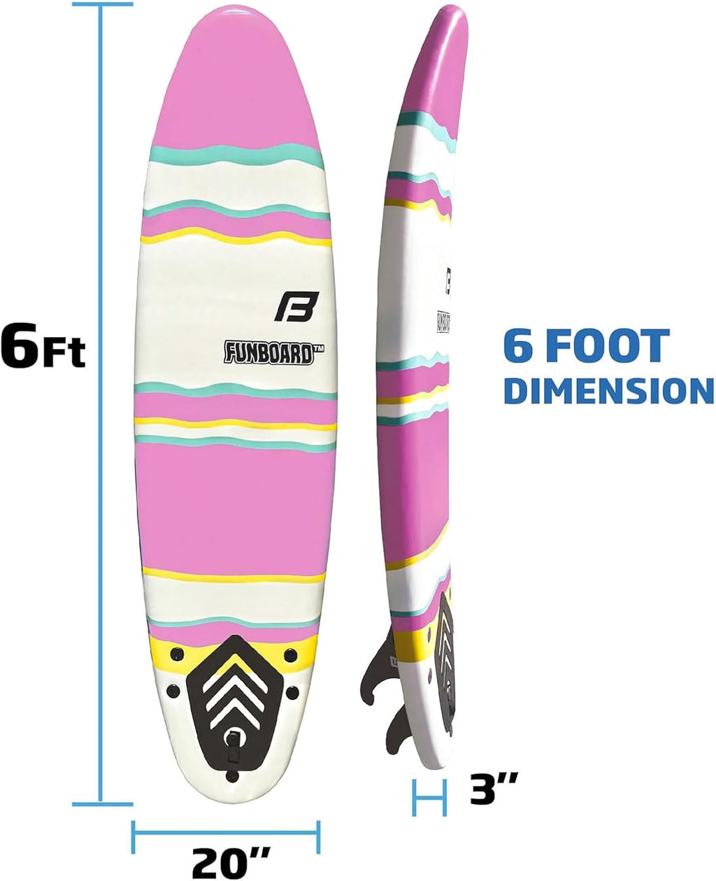 6 FUNBOARD Surfboard Softboard Foam Include (3) Fins 6 Foot Leash and (2) Wood Stringers wourant