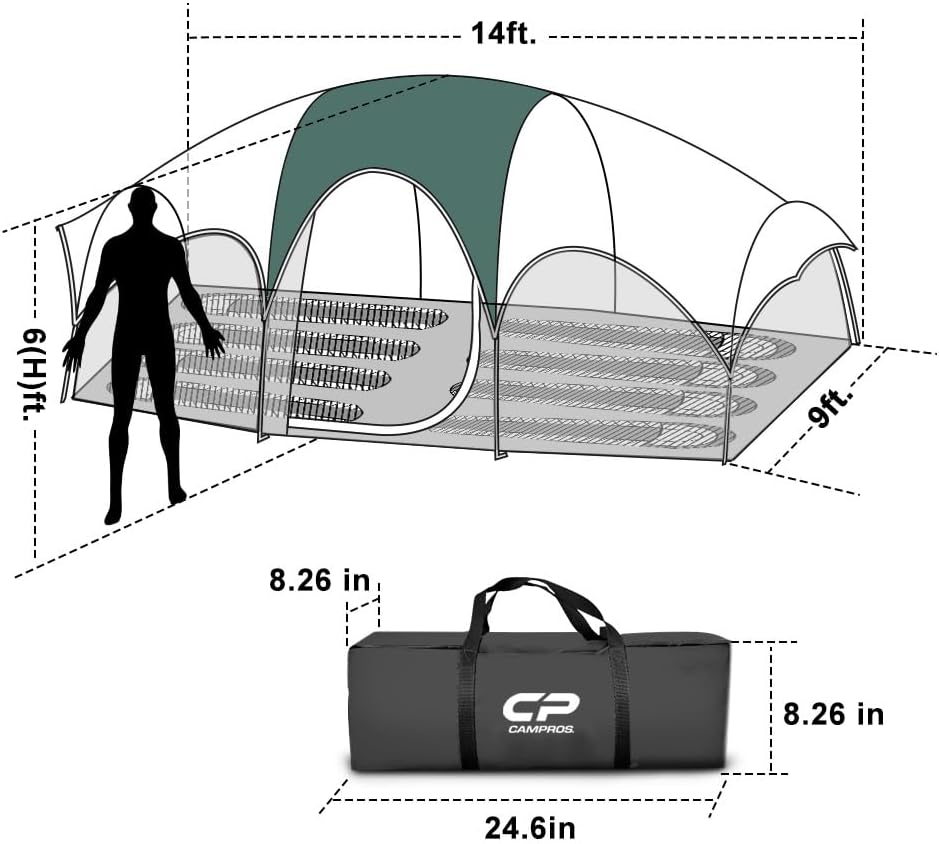 CAMPROS CP Tent 8 Person Camping Tents, Weather Resistant Family Tent, 5 Large Mesh Windows, Double Layer, Divided Curtain for Separated Room, Portable with Carry Bag wourant