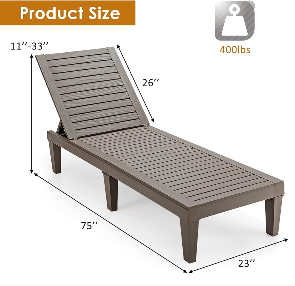 Outdoor Chaise Lounge Chair, Lightweight Patio Lounge Recliner Chair with Adjustable Backrest, 5 Reclining Positions Chaise Lounger for Patio, Beach, Balcony, Poolside, Backyard (1, Black) wourant