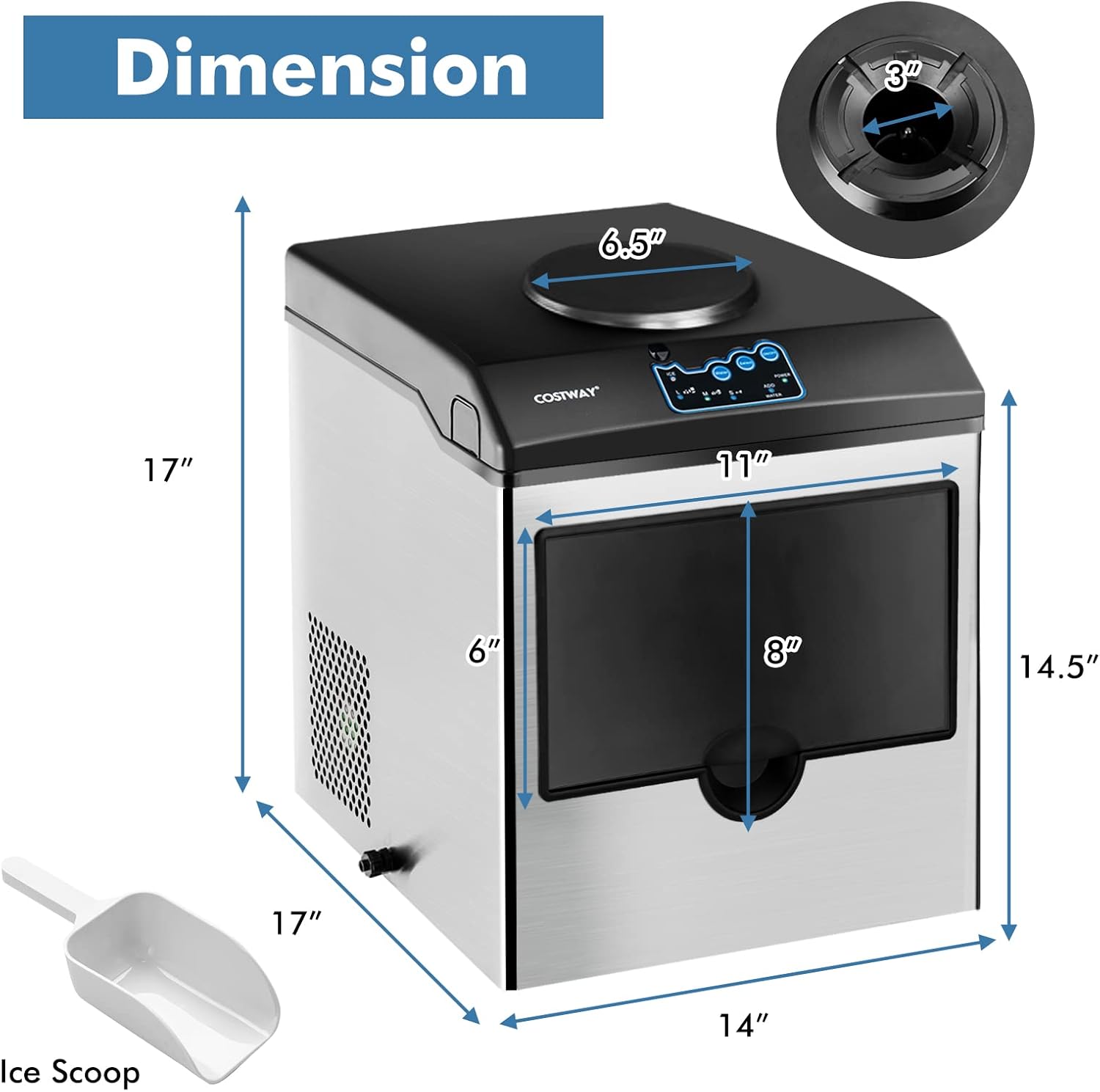 COSTWAY Countertop Ice Maker with Water Dispenser, 3 Sizes Bullet Shaped Ice, 48lbs/Day, Fast Ready in 6 Minutes, Ice Machine with Cold Water for Home Bar Kitchen Office wourant